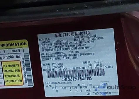 2007 Ford Freestar Sel z USA, uszkodzony, nr VIN 2FMZA52247BA06985